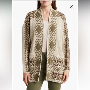 Lucky‎ Brand Jaquard Knit Open Cardigan Neutral tan and brown, NWOT Medium